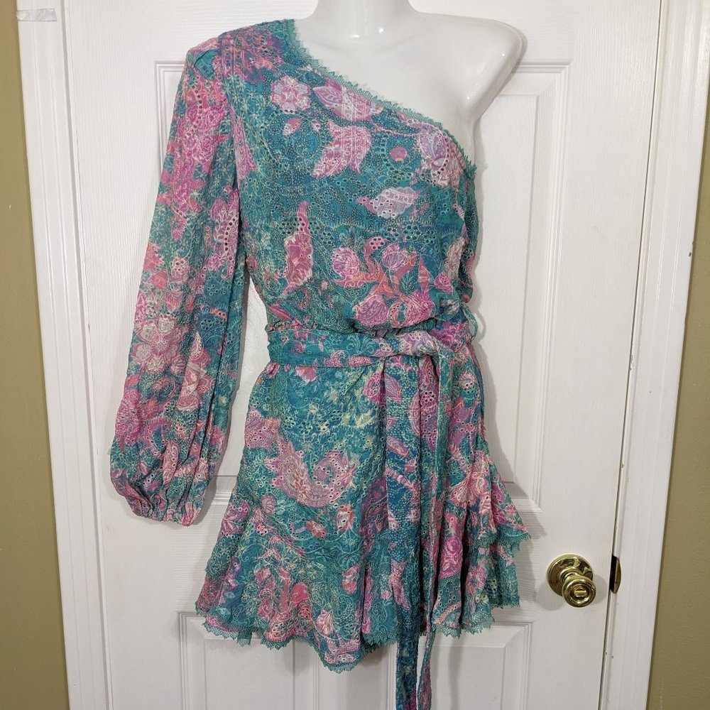 HEMANT AND NANDITA Kefi One Shoulder Mini Dress in Blue & Pink - size XS NWOT - Picture 4 of 15